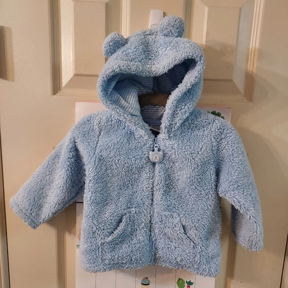 Carter's Baby Boy Blue Bear Sherpa Hooded Jacket Zip in Size 12M - Picture 1 of 10
